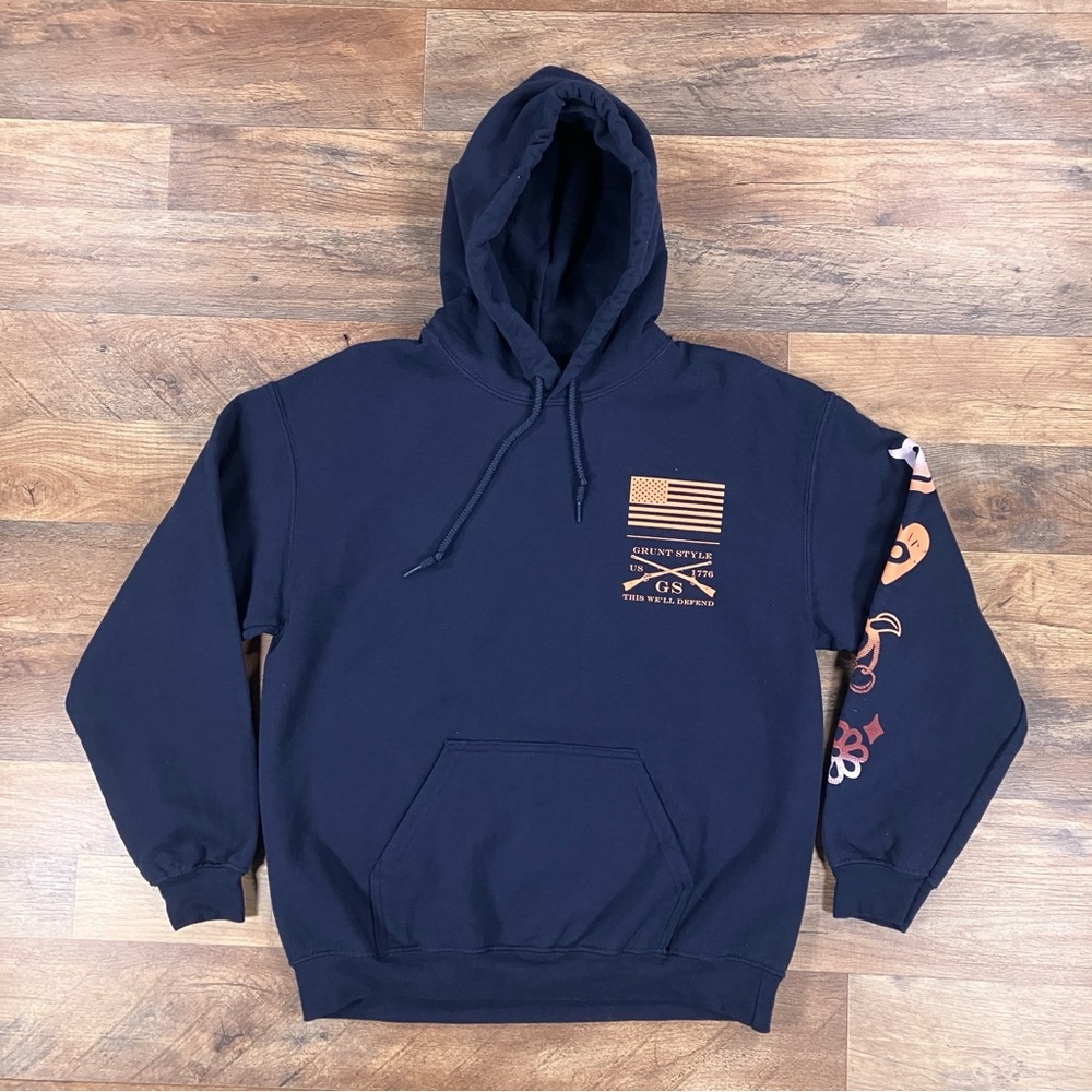 Grunt Style Hoodie Womens Medium Blue Logo Fleece Pullover Hooded Sweatshirt
